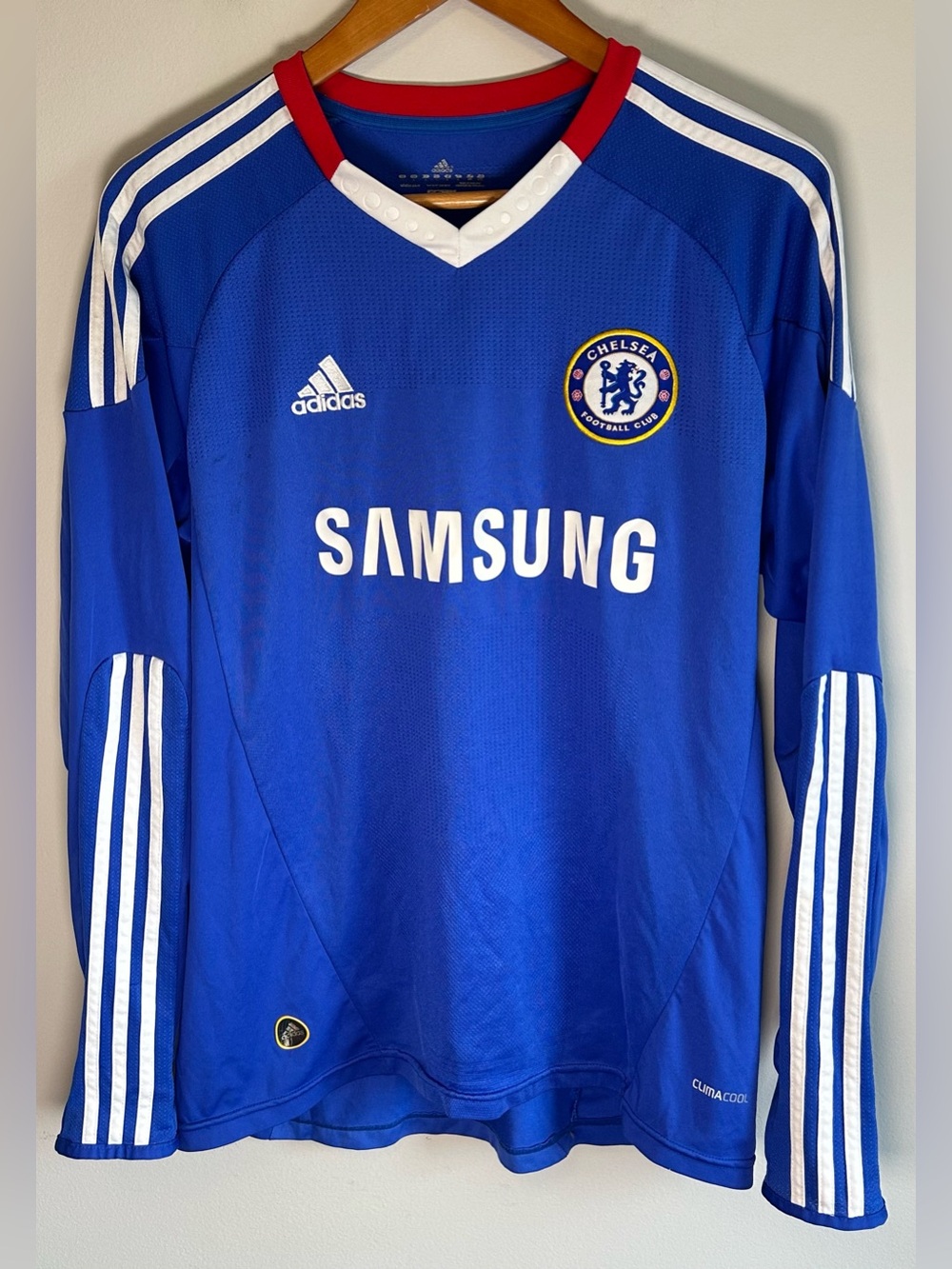 Adidas Chelsea FC Soccer Jersey Long Sleeve Sz L 2010-11 Blue Samsung ClimaCool